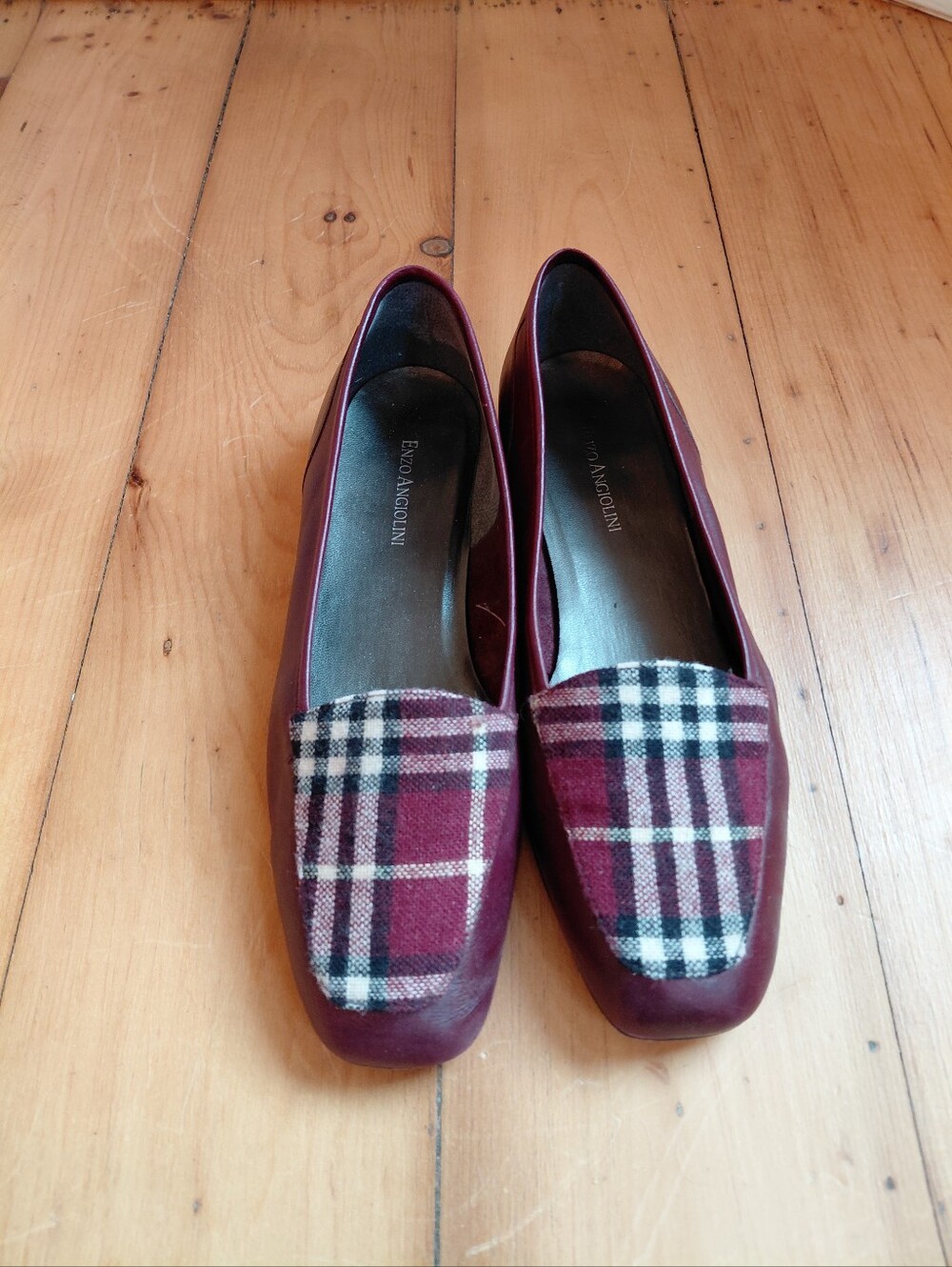 Enzo Angiolini LIBERTY Burgandy Leather Loafers Plaid Toe Sz 9